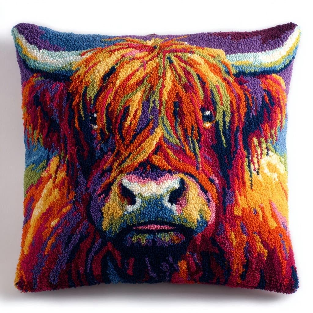 WallustrioaW Latch Hook Pillow Case Kits,Highland Cattle