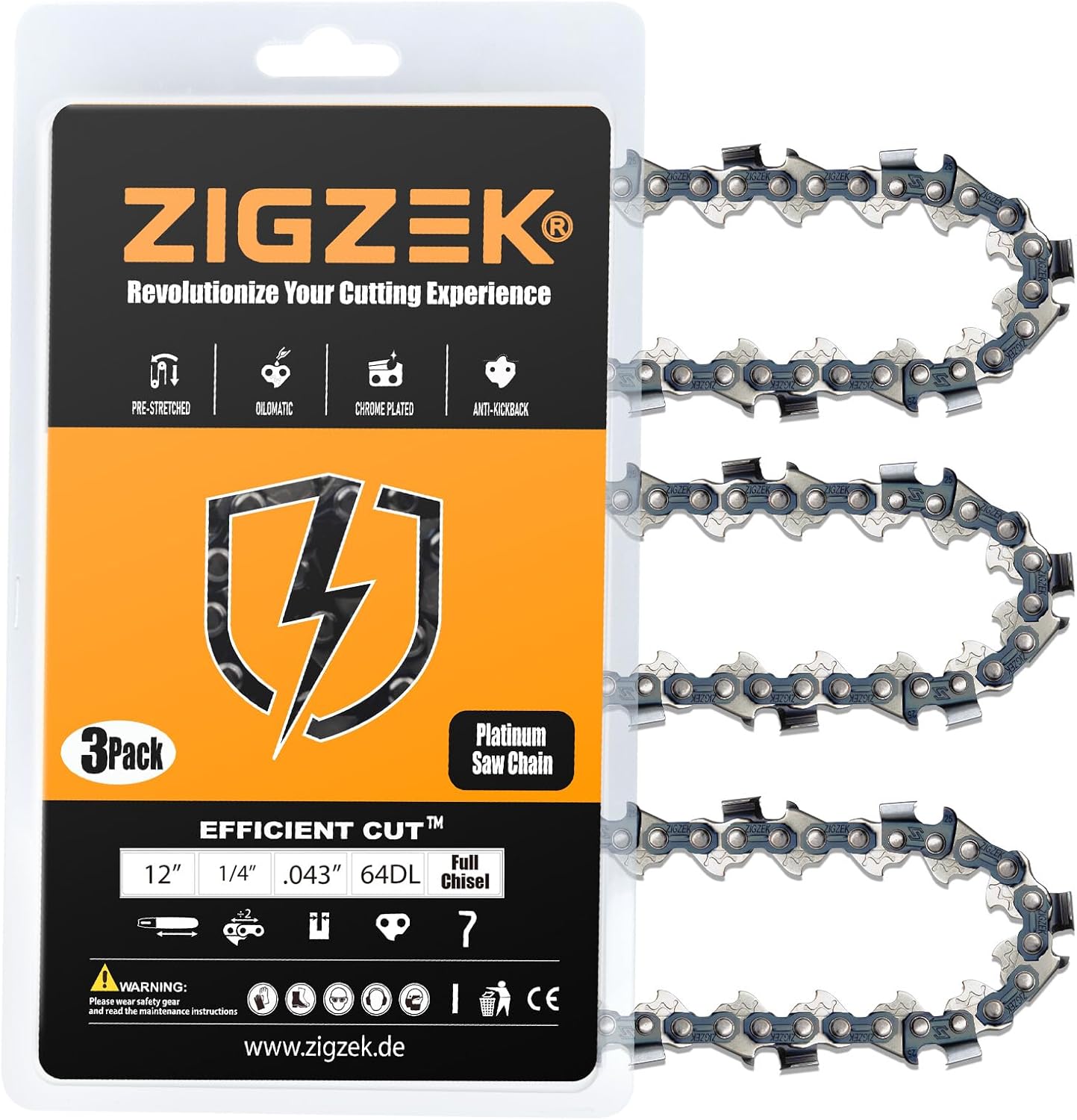 12 Inch Chainsaw Chain 1/4" Pitch- .043" Gauge 64 Drive Links - 71PMM3 64 for Stihl Pole Saws Stihl MSA120 C-B MSA140 C-B (3 Chains)