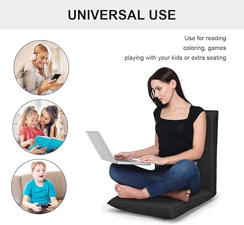 Miniatura 6 de BestComfort Silla plegable de suelo ajustable de 6 posiciones, silla de meditación para videojuegos con soporte trasero para leer y ver televisión,
