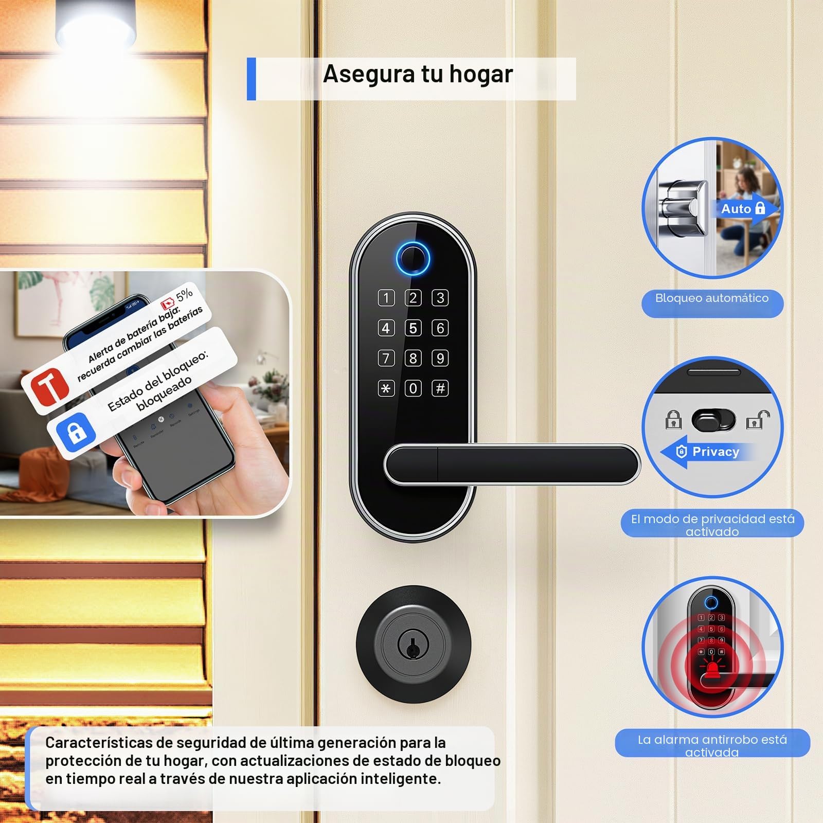 Cerradura inteligente de puerta digital, entrada sin llave, cerradura de huellas dactilares para puerta delantera