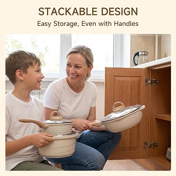 JEETEE Pots and Pans Sets Non Stick 23pcs Beige