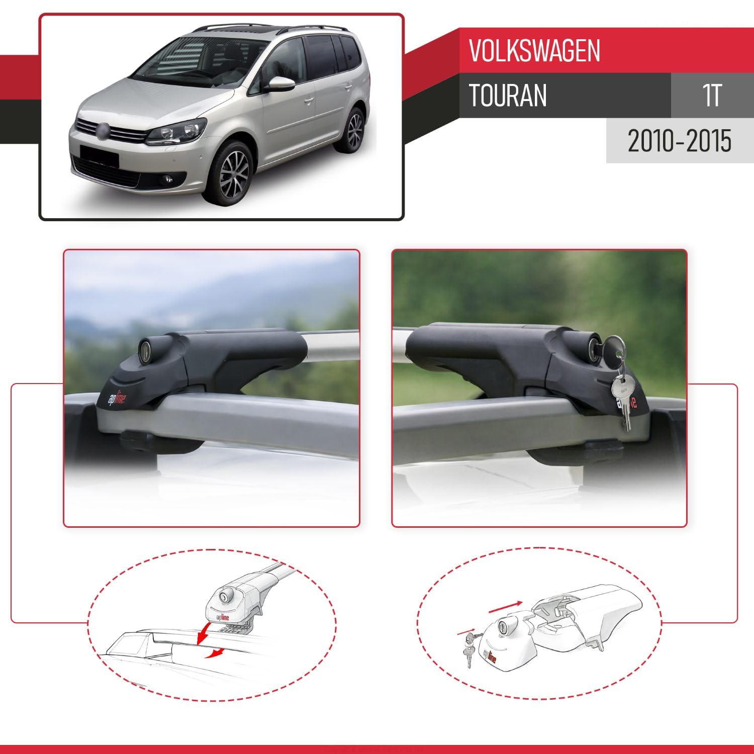 Compatible avec Volkswagen Touran (1T) Post-Facelift 2010-2015 ACE-1 Barres de Toit Railing Porte-Bagages de Voiture Gris Aluminium 2 Barres
