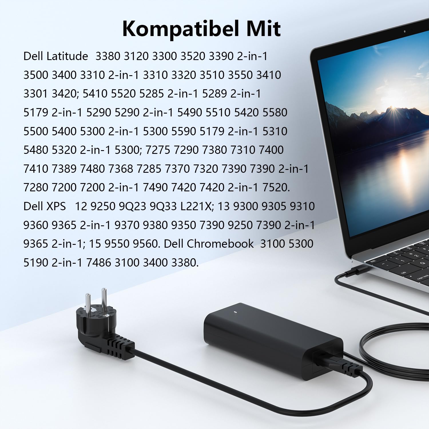 USB C Laptop Ladekabel 65W Netzteil Kompatibel für Dell XPS 13 9350 9360 9370 9380 Latitude 5540 5420 7400 5440 7440 5520 7420 5430 7390 7320 5530 7430 5320 Chromebook 3100 Typ C Ladegerät Adapter