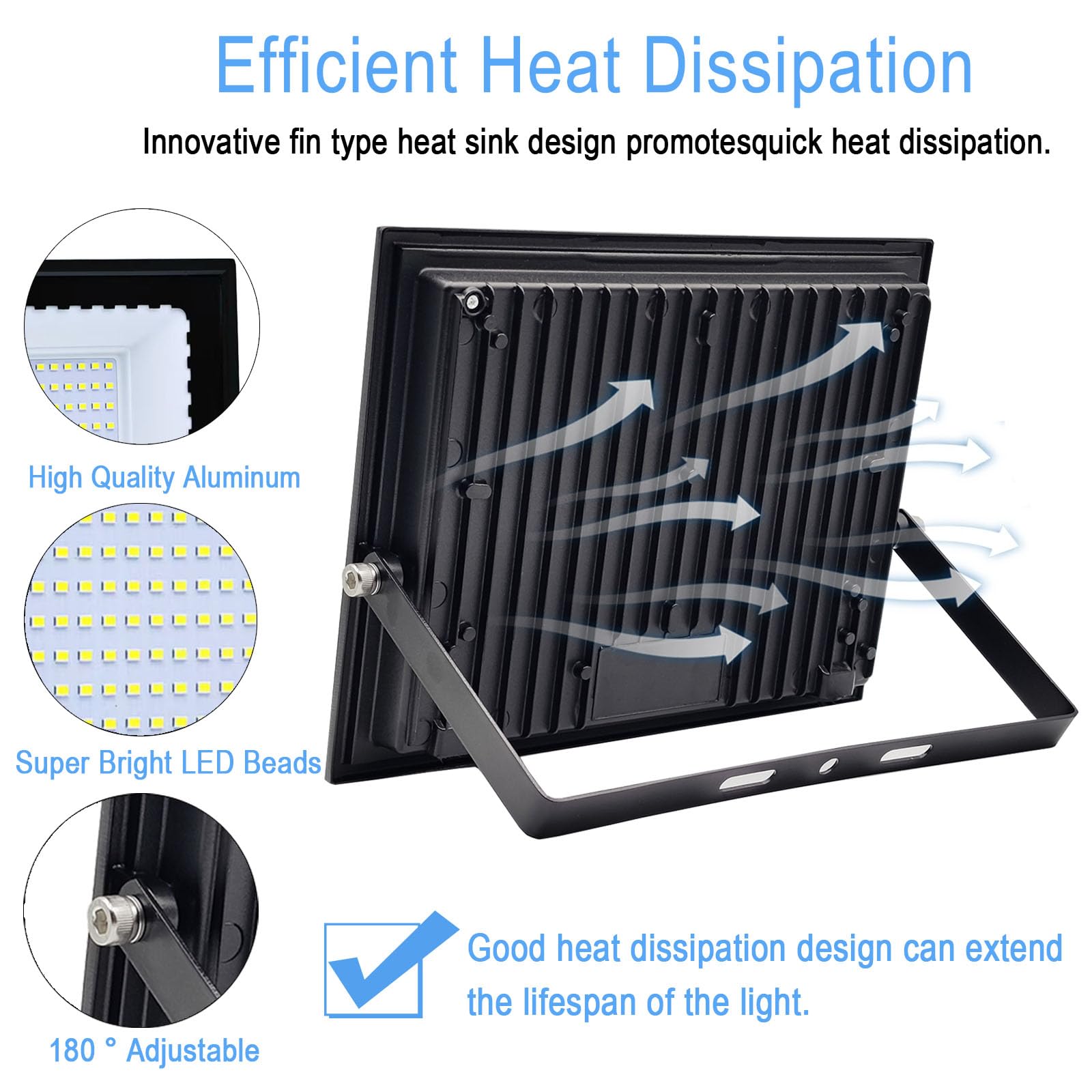 Led-Spot voor Buiten, Tkdaksy 1M kabel 6500K Koel Wit 10000 LM Led Schijnwerper, Led Schijnwerper Buiten IP66 waterdicht, voor Tuinen, Terrassen, Binnenplaatsen, Fabriek, Parken, Garages, Fabrieken