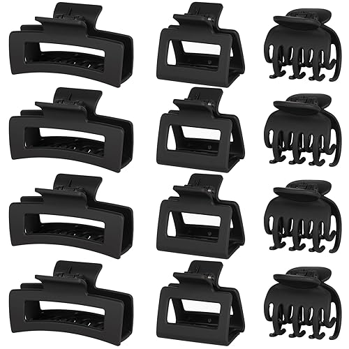 12 PCS Hair Claw Clips for Women – Small Medium Large Claw Clips for Thin or Thick Hair (Black) - Black