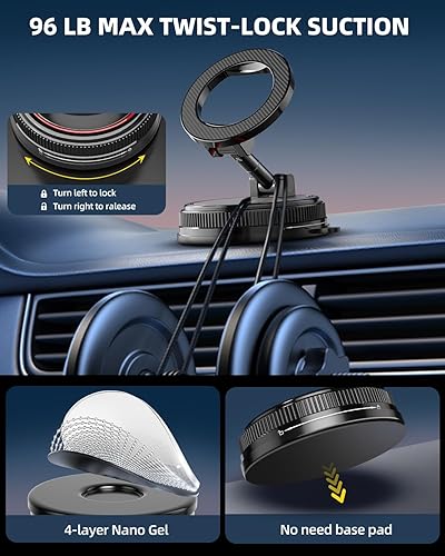 Miniatura 3 de Soporte magnético para teléfono Magsafe, soporte de teléfono ajustable de 360 con ventosa, soporte de teléfono para tu automóvil para iPhone,