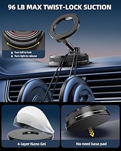 NotiXas Magnetic-Car-Phone-Holder for Magsafe, 360 Adjustable Car Phone-Holder-Mount with Suction-Cup, Phone Holders for Your Car for iPhone, Android, Smartphones and Gift