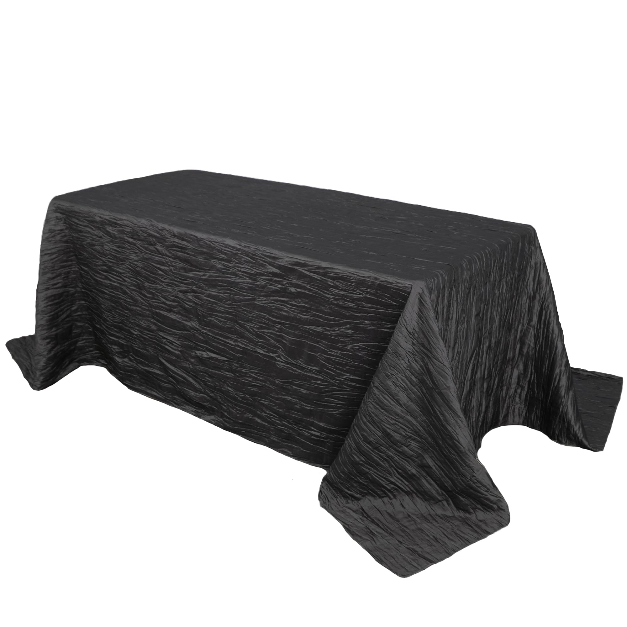 YOUR CHAIR COVERS - 90 x 132 inch Rectangular Crinkle Taffeta Tablecloth - Black, Rectangle Table Linens for 6 ft Rectangular Tables, Wedding Crushed