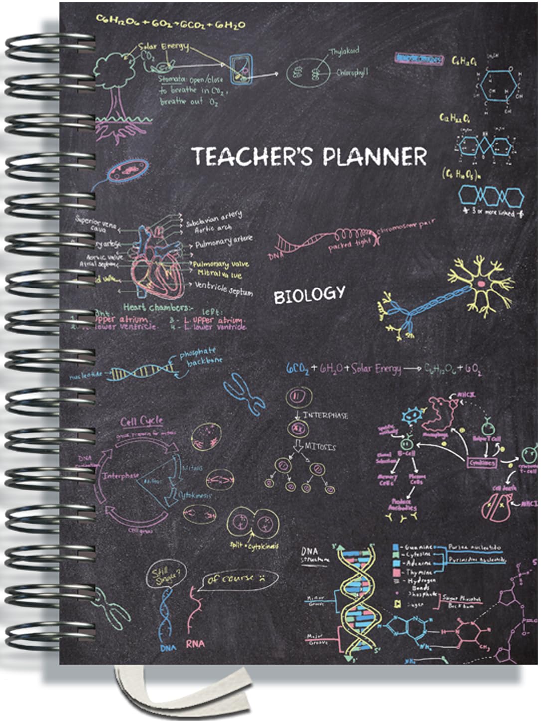 Teacher Planner 2026-2027 A5 size by Pirongs | 6 Lesson Planner for Teachers | Page a day | Undated, Hardback, Wiro-bound Teachers Planner - Chalk Board Collection | Biology