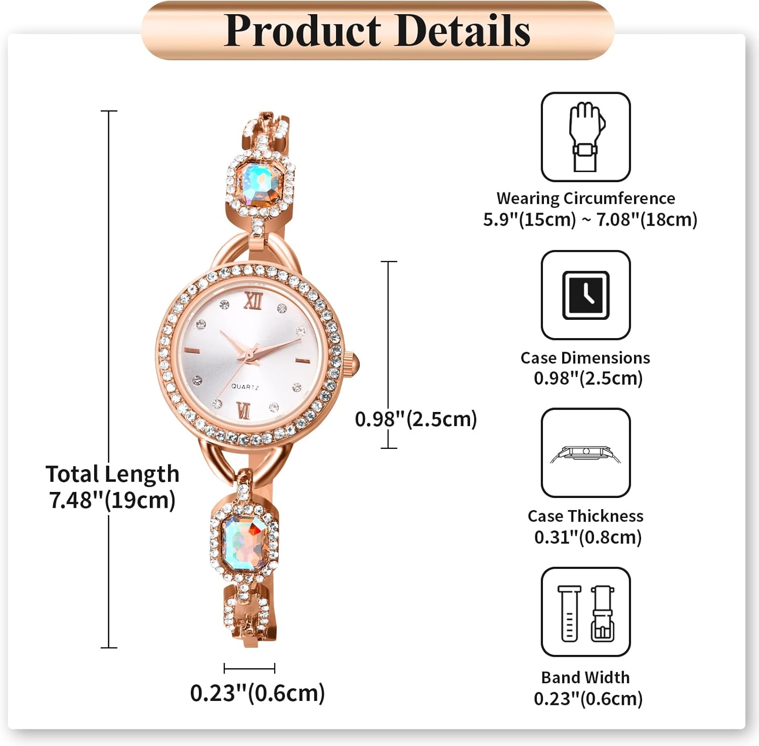 Avaner Women's Bracelet Wrist Watches: Ladies Gold Silver Stainless Steel Strap Colorful Rhinestones Analog Quartz Elegant Wrist Watch - Image 6