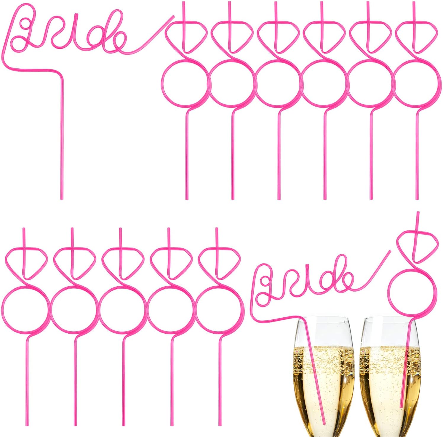 Reusable Bride Straws Diamond Shape Straws Bachelorette Straws Bridal Shower Favors Supplies Hen Party Decorations, Pink (style 1)