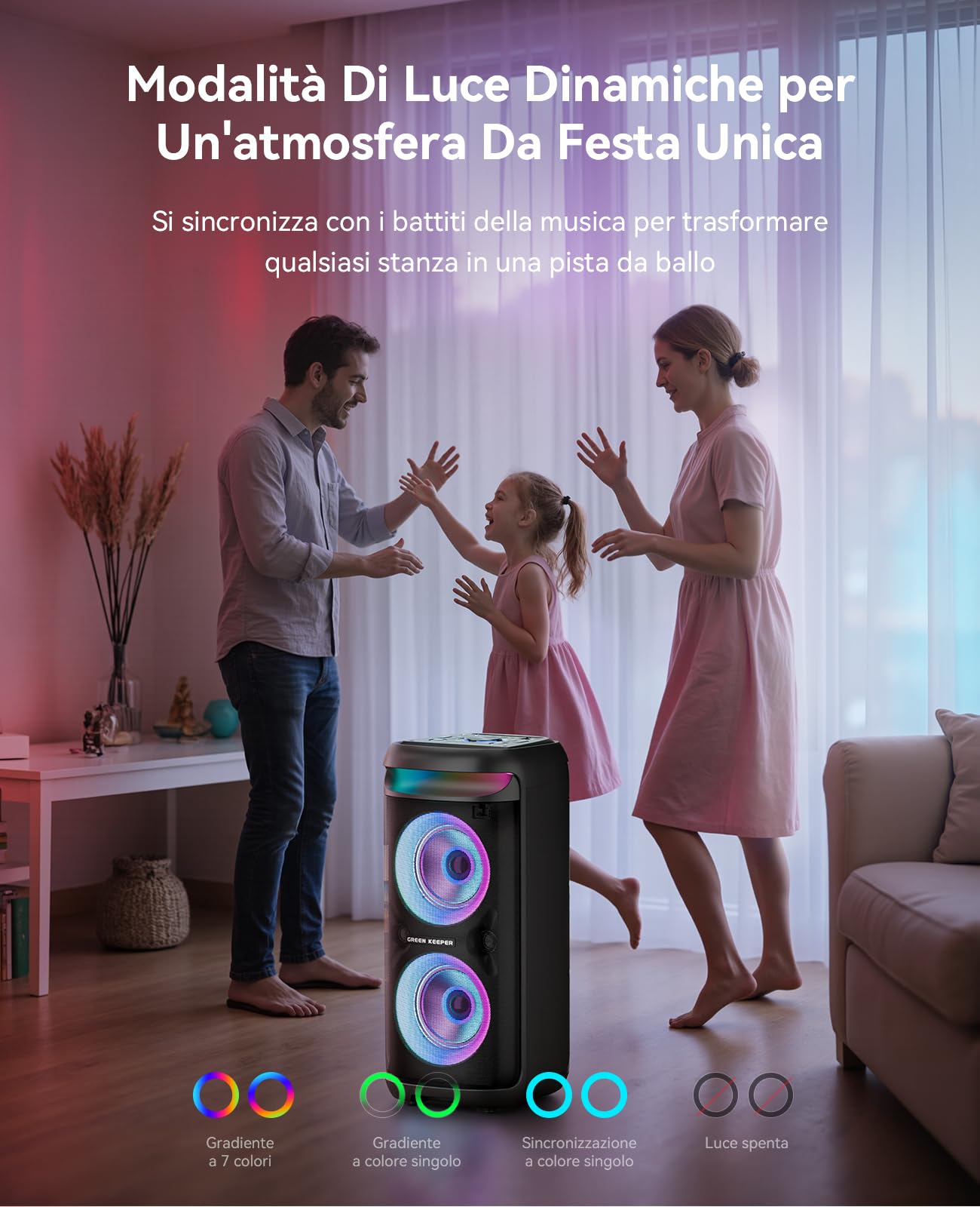 GKD60 Cassa Karaoke con 2 Microfoni, Potente Speaker Bluetooth da 500W, Sistema Audio Professionale con Luci LED, Compatibile con TF/USB/AUX/FM/TWS, Perfetta per Feste all’aperto e Riunioni Familiari