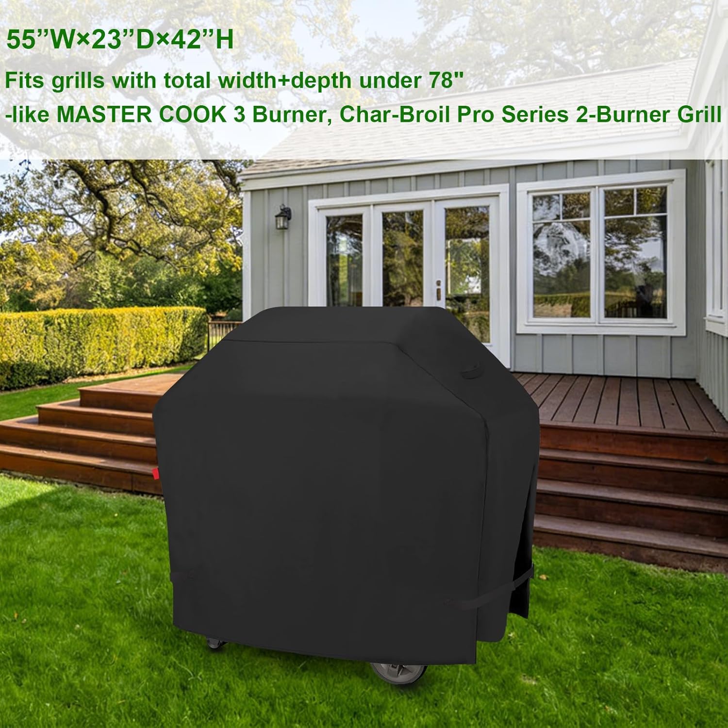 Outdoor Waterproof Grill Cover,Fits Master Cook 3 Burner BBQ Gas Grill, Monument 4 & 3 Burner Gas Grill,Blackstone Original 28” Griddle,Char-Broil: Pro Series 2-Burner Gril,Heavy Duty BBQ Cover 55"