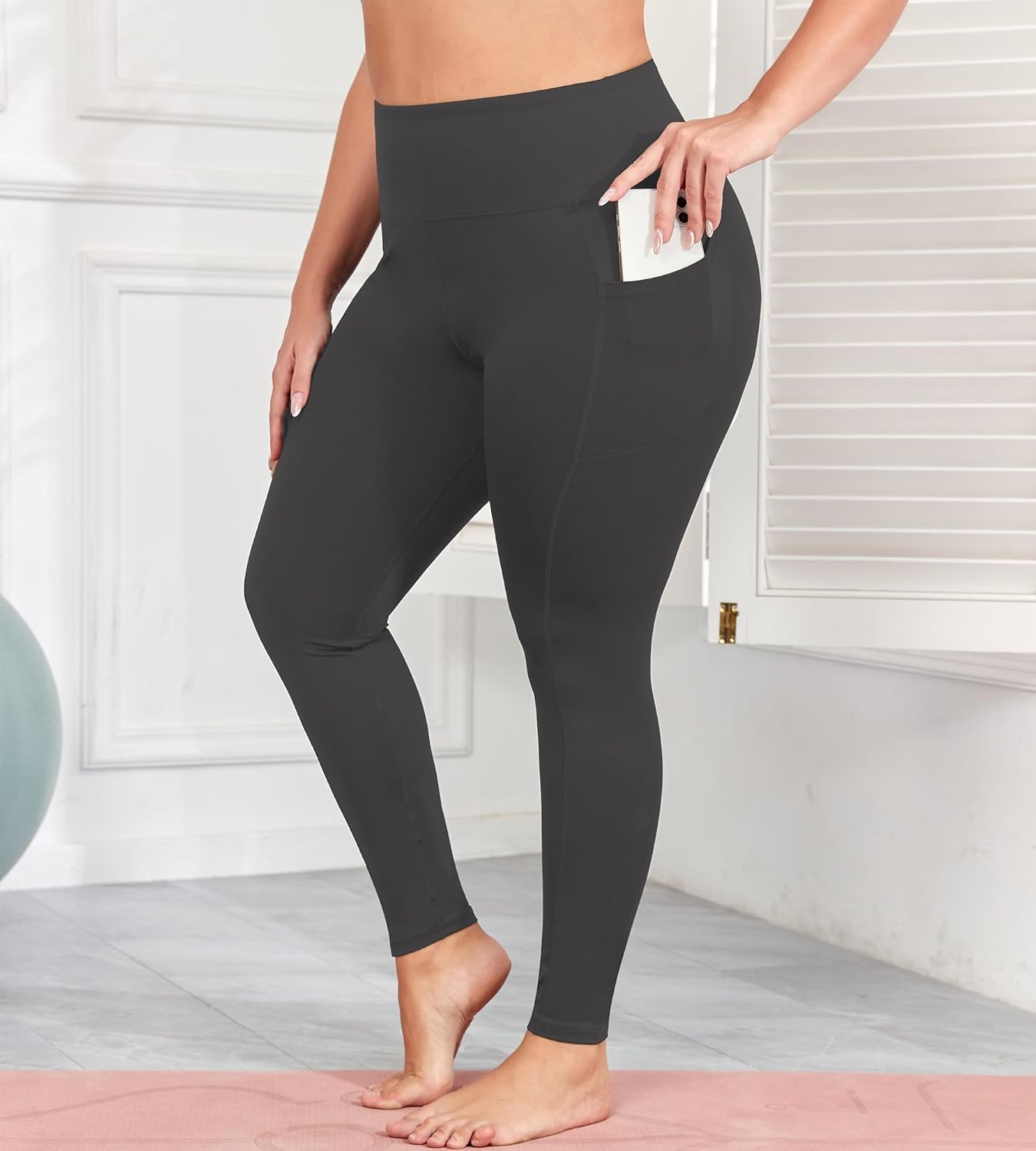 Plus Size Butt Lifting Leggings with Pockets for Women, L-5XL Yoga Pants Tummy Control, High Waist Workout Leggings - Image 3