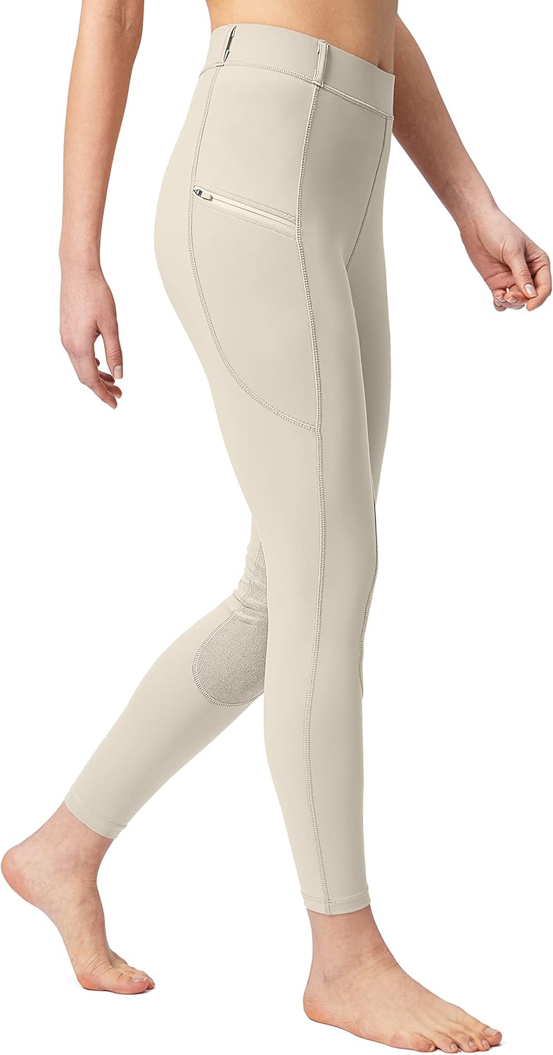 SANTINY レディース 乗馬パンツ ジッパーポケット付き 膝パッチ スクーリングタイツ 乗馬パンツ 女性用