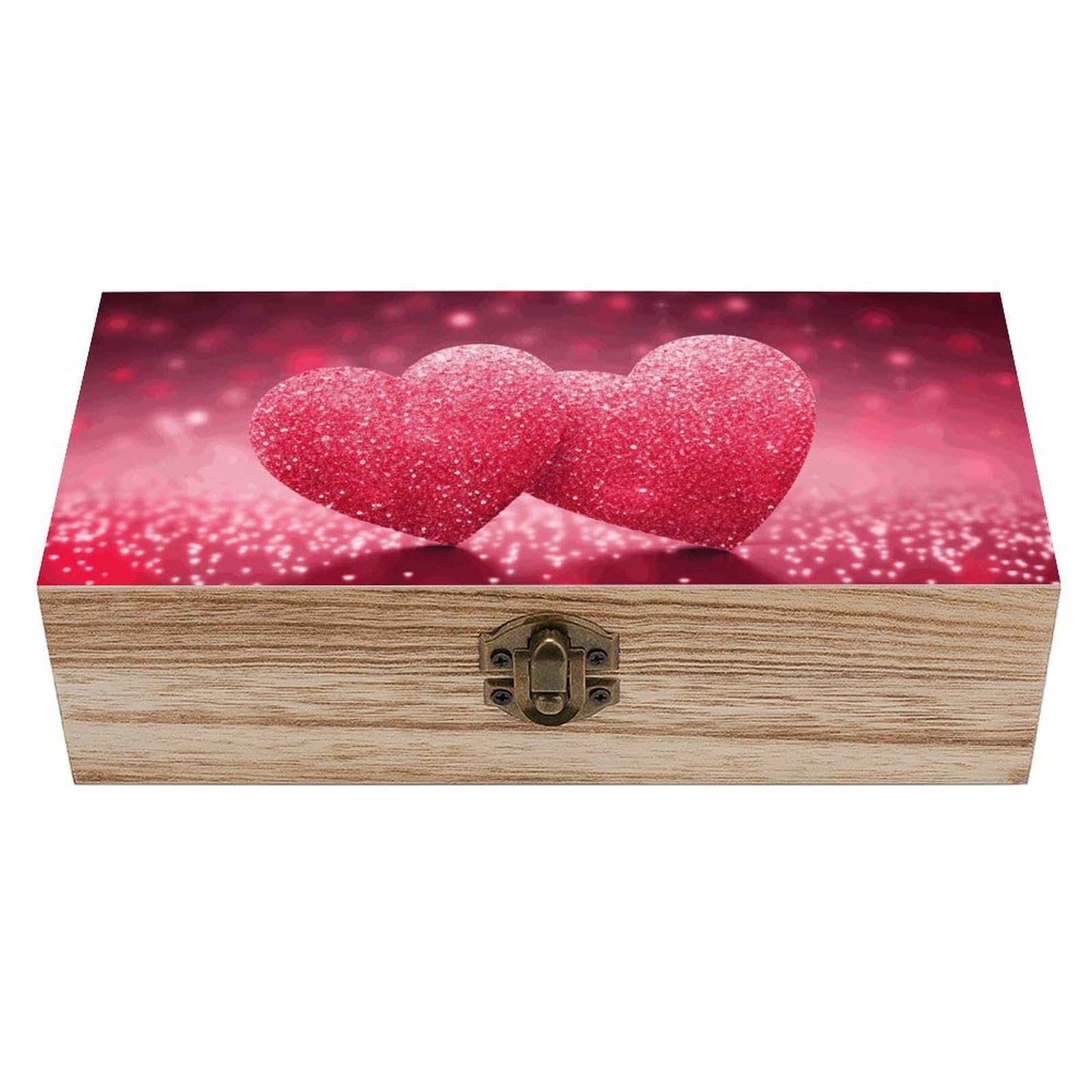NONHAI Wooden Storage Box Heart Wood Gift Box with Hinged Lid Vintage Decorative Jewelry Boxes Memory Box for Jewelry Art Hobbies Home Storage Treasure Keepsake Gift 7.9''x3.9''x2.3''