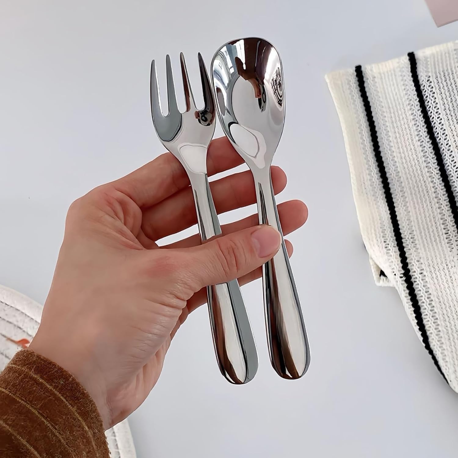 2PC- stainless steel short handle spoon bibimbap household fresh and exquisite personality-square handle flat spoon