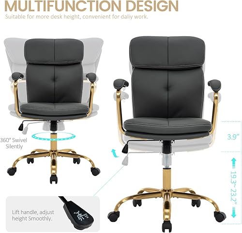 Miniatura 3 de MFD LIVING Silla de oficina en casa, moderna silla tapizada de piel sintética con brazos, silla de escritorio giratoria ajustable con ruedas (gris