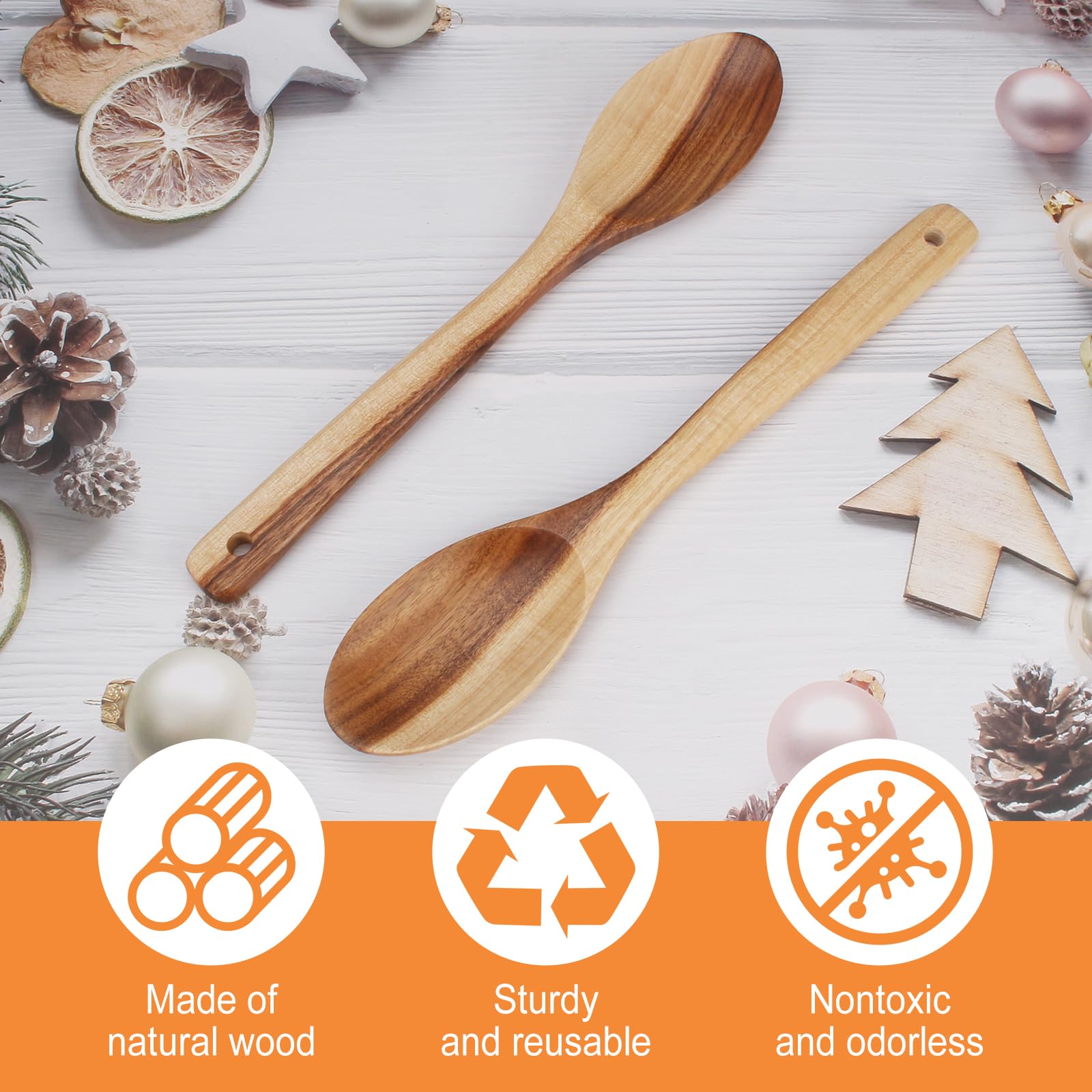 2 Pezzi Cucchiaio Da Cucina in Legno, 30cm Spatole in Legno con Manico Lungo, Cucina Spatola in Legnoo D'ulivo, Cucchiaio per Mescolare, per Arrosto