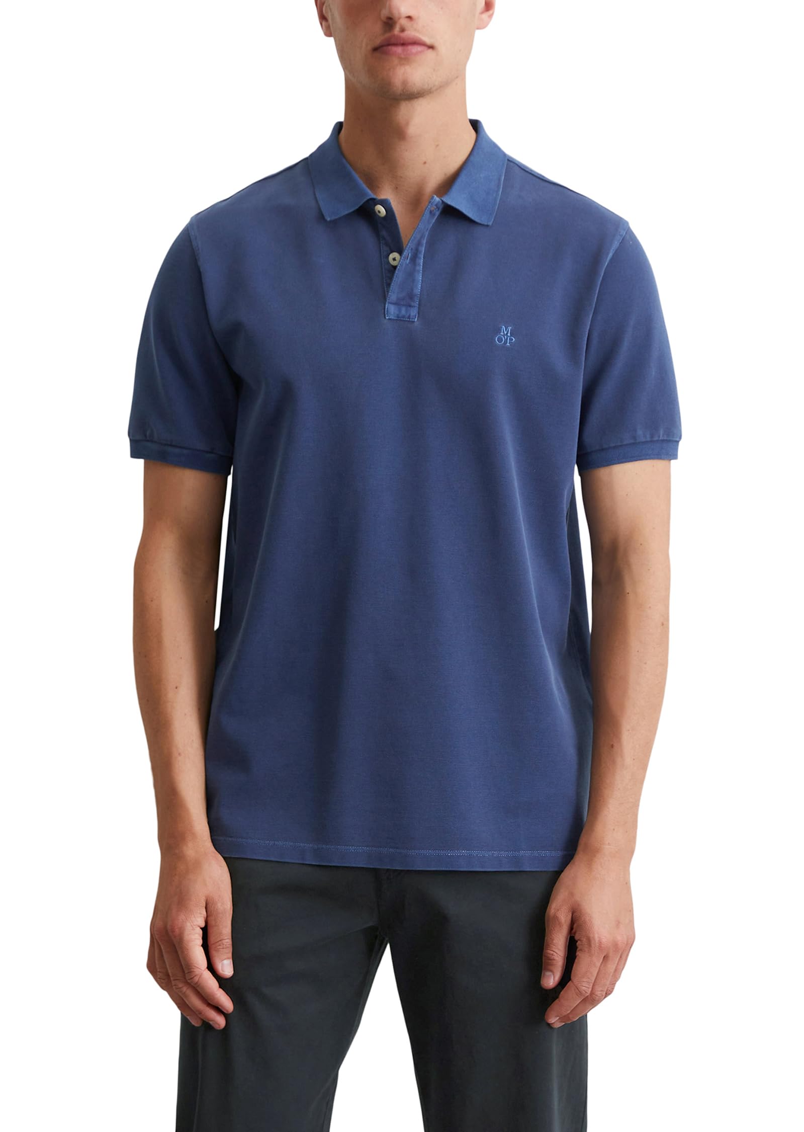 Marc O'Polo Herren Kurzarm-Poloshirt aus Bio-Baumwolle klassisch, Blau (Iris Ink), L