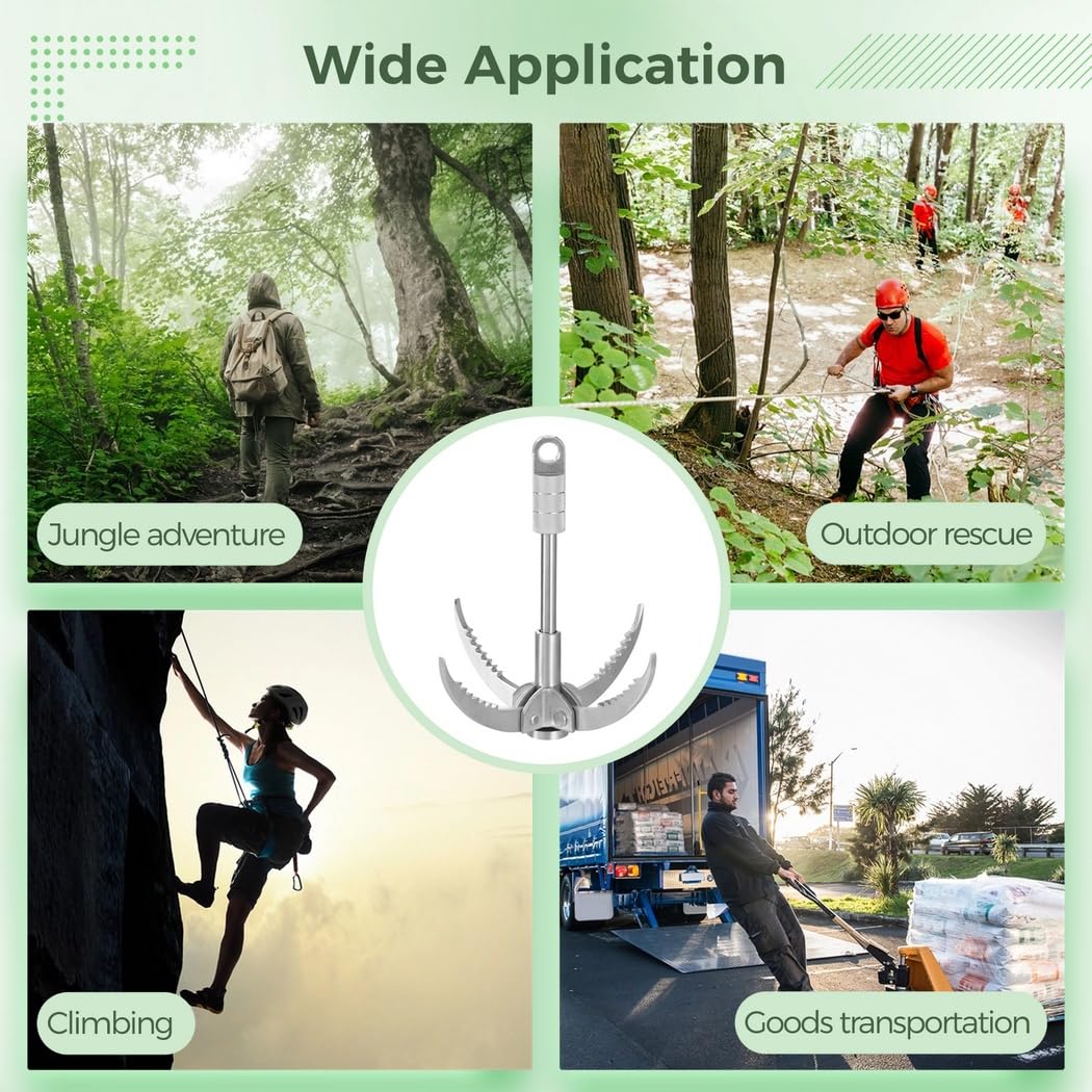 Grappin portable à 4 griffes, outil d'escalade pliable en acier inoxydable pour la survie, les activités de plein air, la randonnée, l'escalade dans les arbres