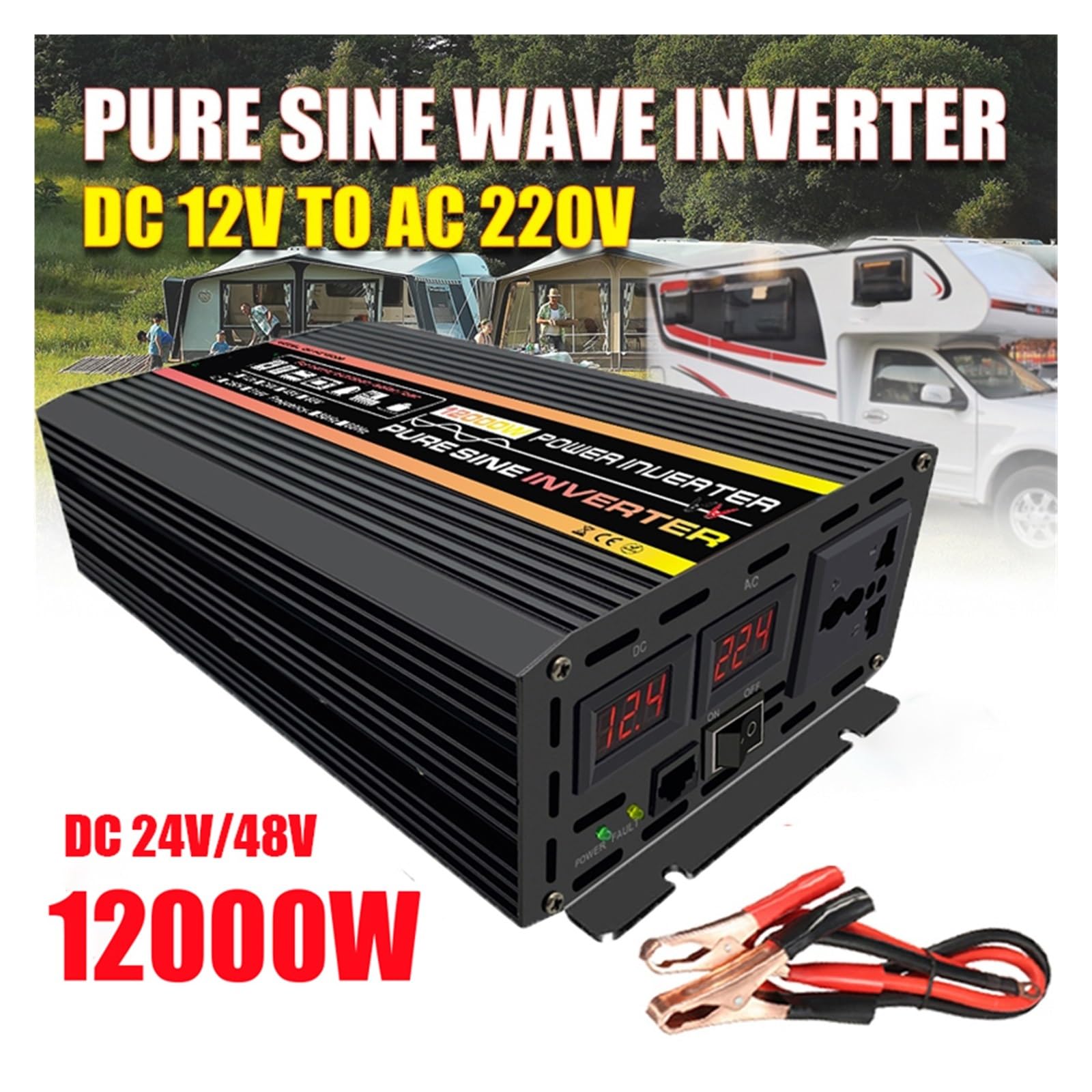 Falownik sinusoidalny 10000 W 12000 W DC 12 V 24 V 48 V na prąd zmienny falownik samochodowy do solarnego domu na zewnątrz samochodu kempingowego (10000 W bez pilota, DC24V)