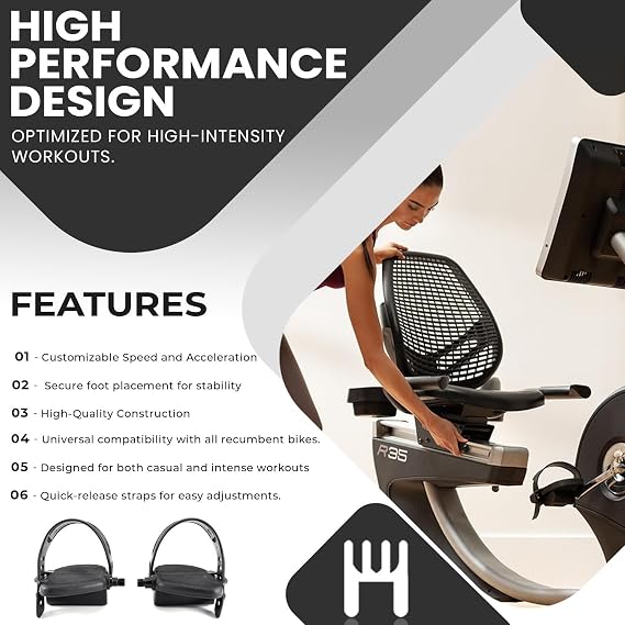 True Fitness H.F Exchange Right & Left Foot Pedal Pair Set Black | Recumbent Exercise Bike Pedals with Adjustable Straps | 1/2 Spindle Thread Size | Works 750R TR750