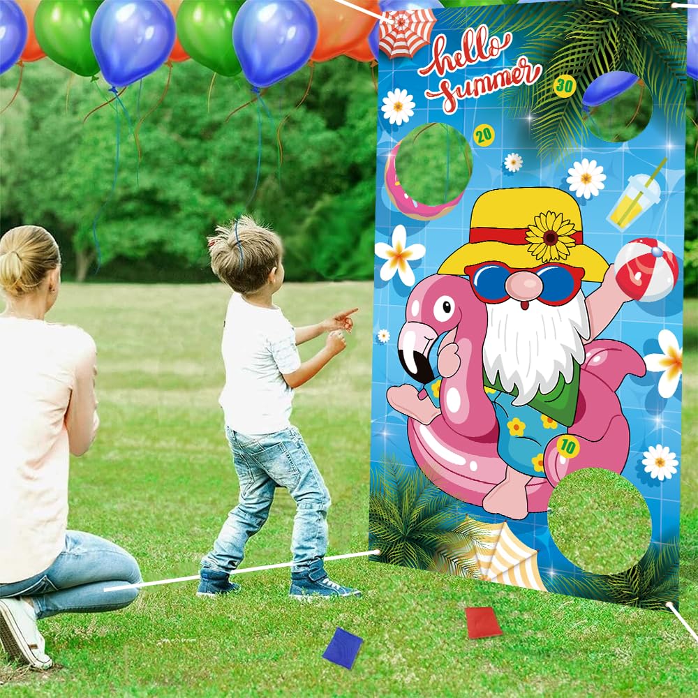 LeDuo Hello Summer Party Games, Toss Game Banner with 3 Bean Bags Upgraded, Hawaiian Toss Game Banner, Summer Game for Adults Kids Tropical Carnival