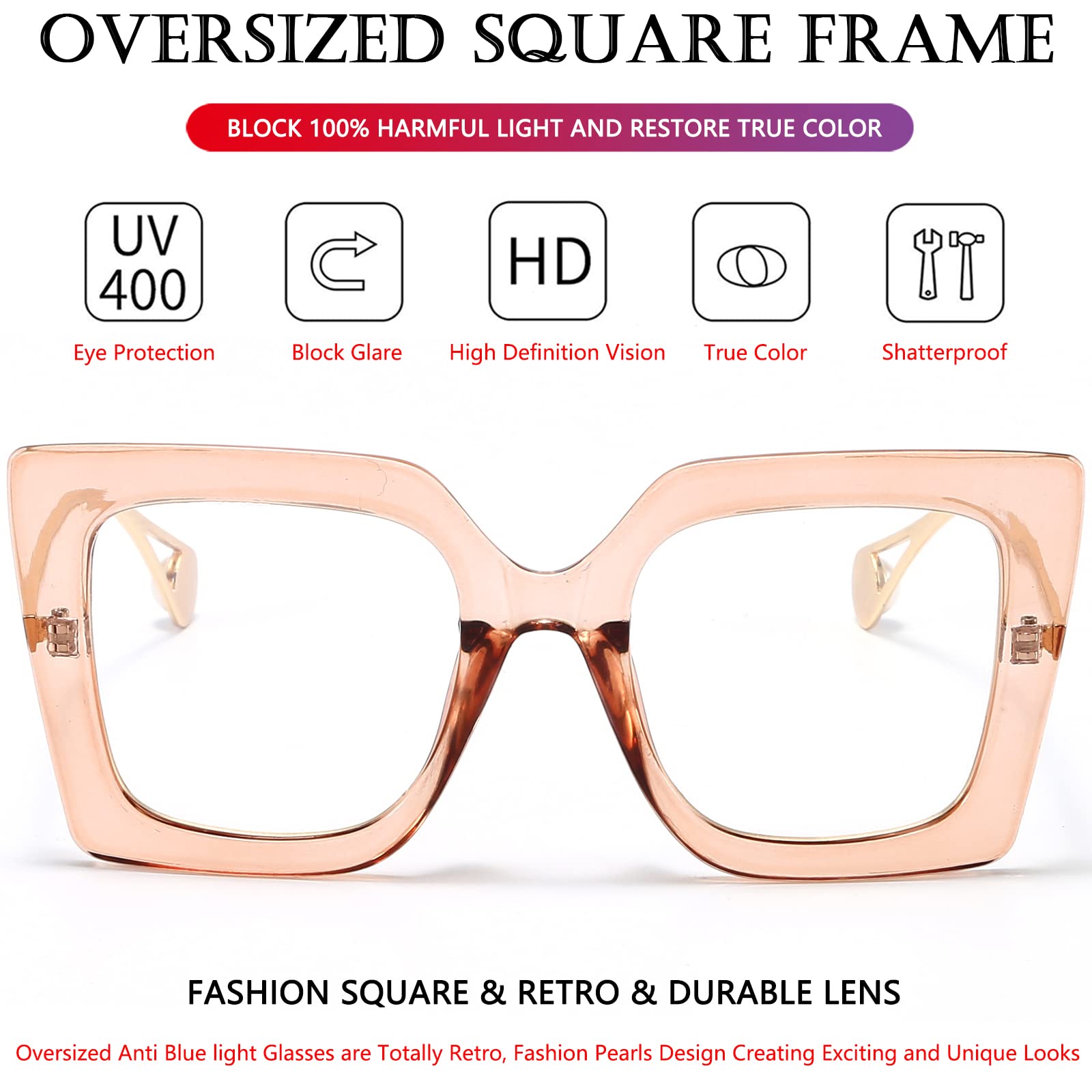 AIEYEZO Duże okulary do komputera chroniące przed objawami zmęczenia i zmęczenia – okulary przeciwzmęczeniowe do komputera (czarne + różowe), rozmiar L, 2 sztuki