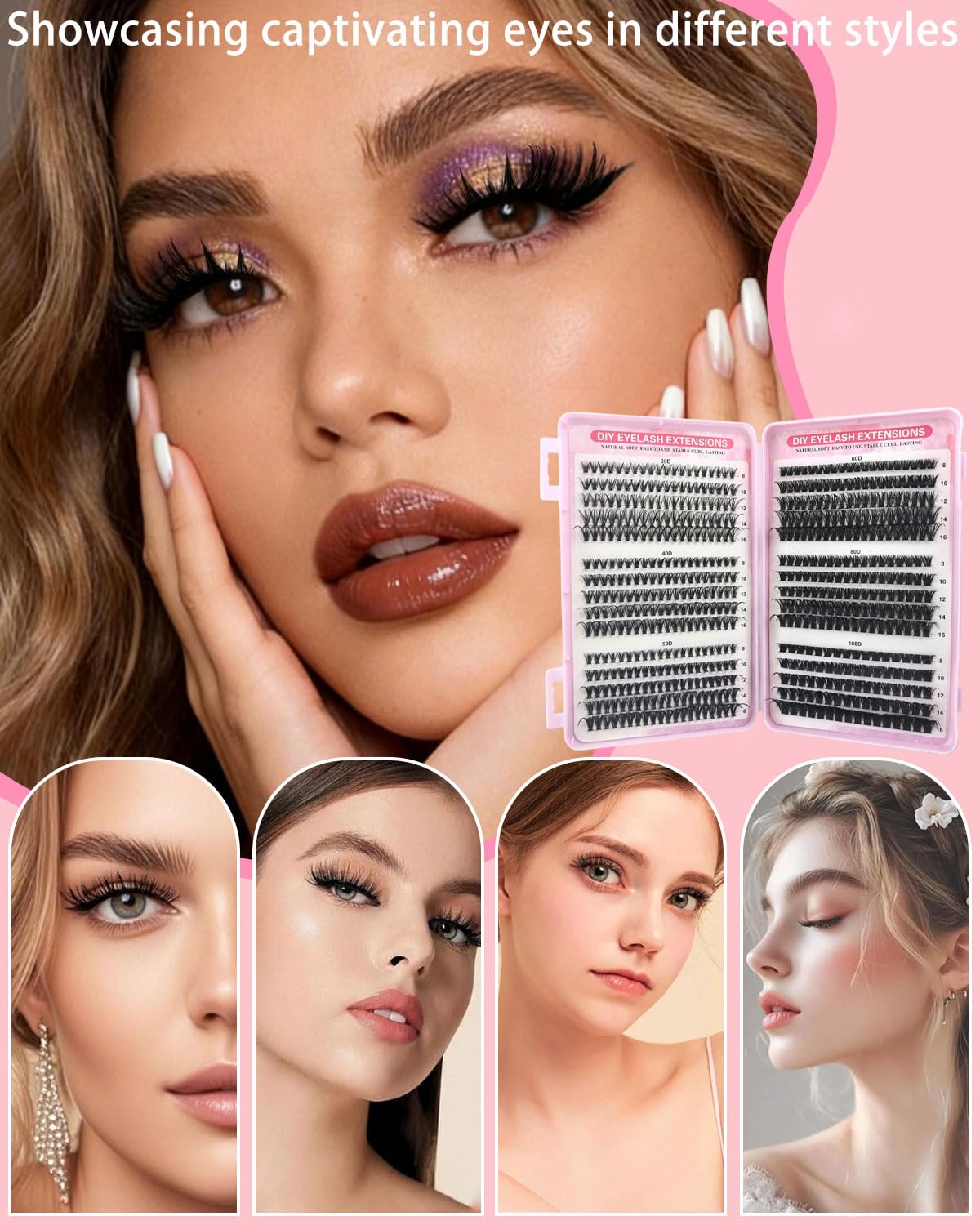 DAFNE 640 Pezzi Ciglia Finte Extension Ciglia 20-30-40-50-60-80-100D Curl Ciglia-Finte Ciuffetti per Estendere le a Casa Eyelashes Naturali per Ragazze e Donne Principianti (30-40-50-60-80-100D)