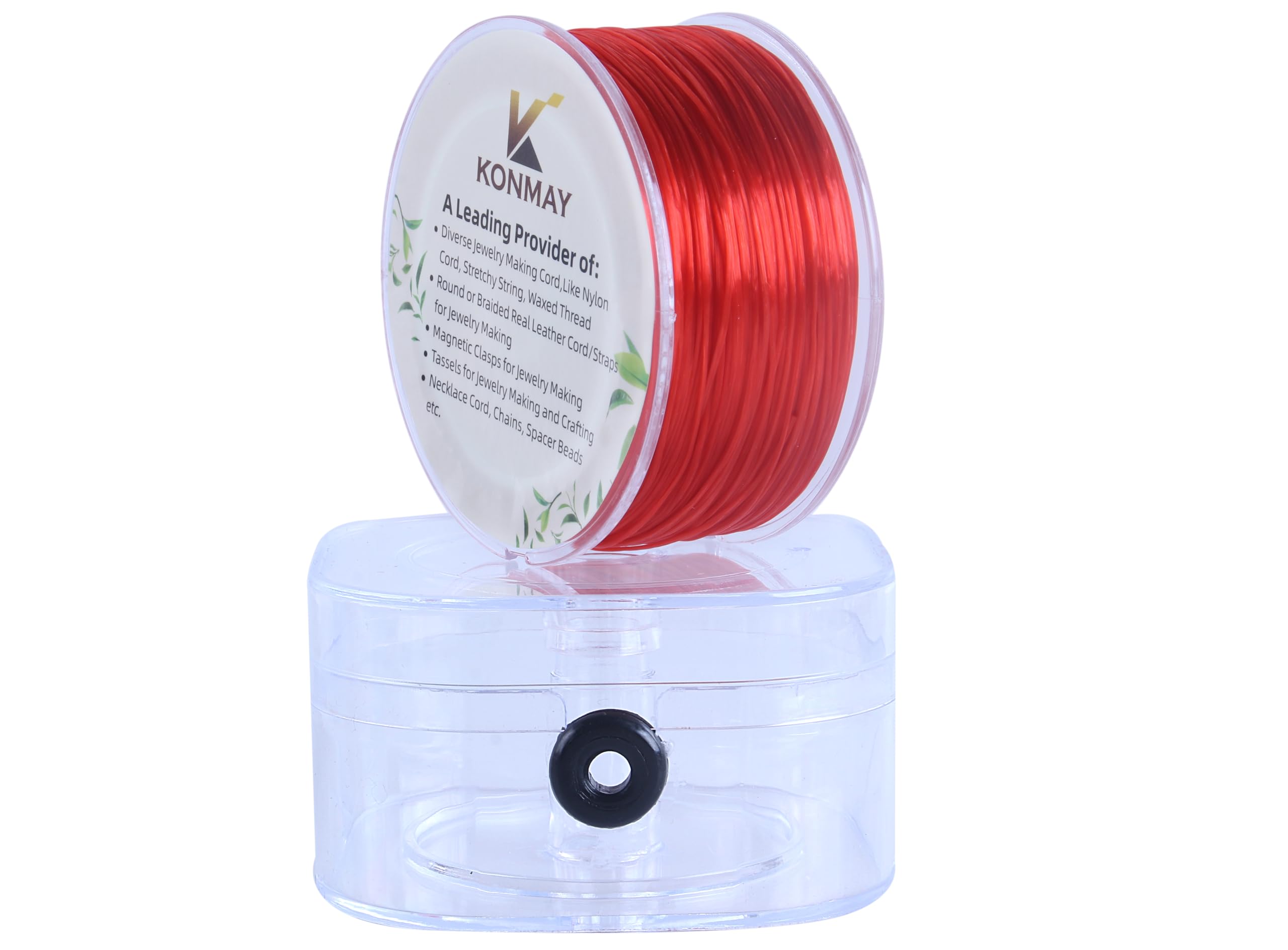 KONMAY 1 Rolls 0.8mm Flat Stretchy Bracelet Strings with Organizing Case, 90 Yards Red Crystal Elastic Thread Cord for Jewelry Bracelets Making and Beading