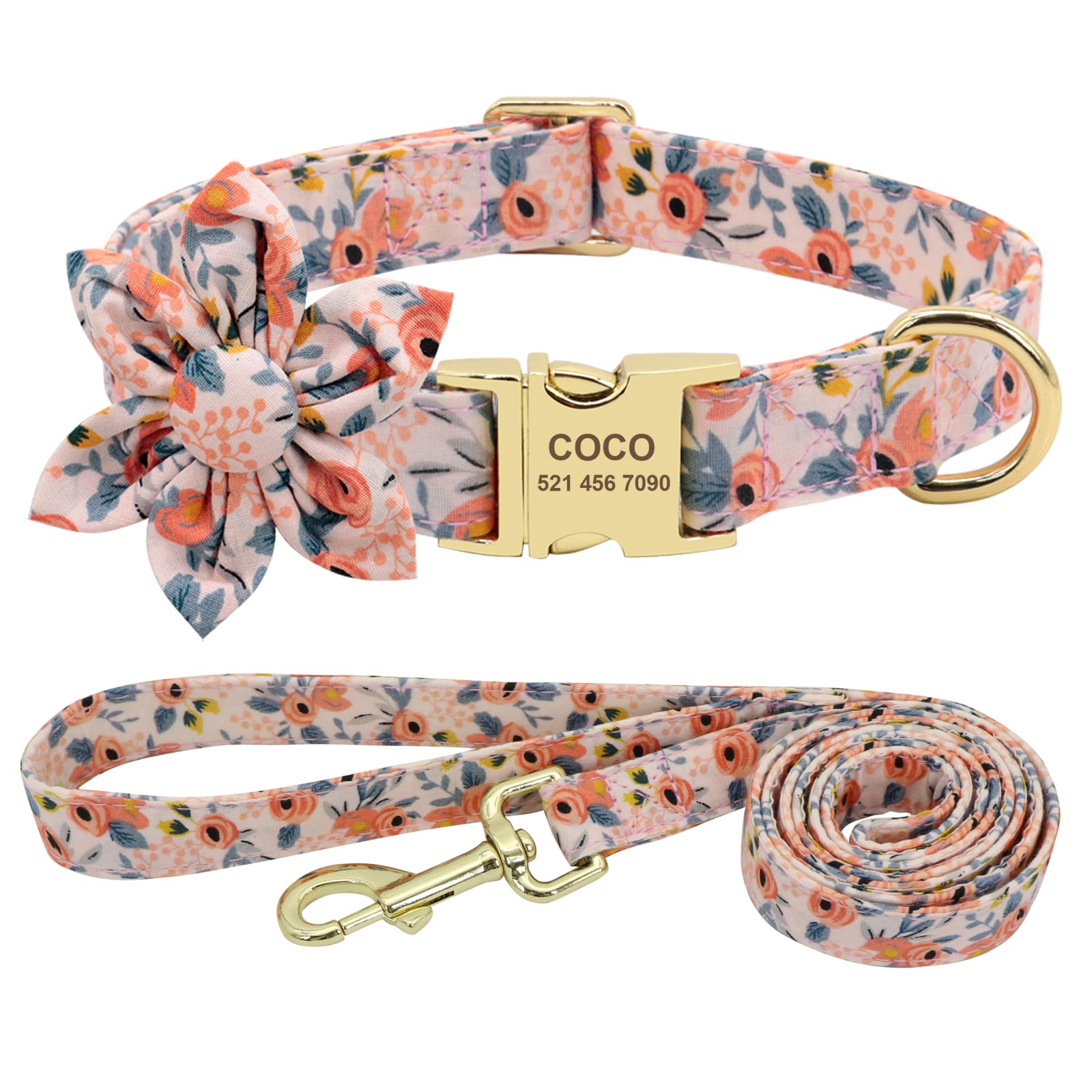 Set Di Collare E Guinzaglio Per Cani In Nylon Stampato Collare Per Gatti Personalizzato Per Cuccioli Di Cane Incisione Personalizzata Dei Collari Con Targhetta Identificativa Per Cani,Arancia,M