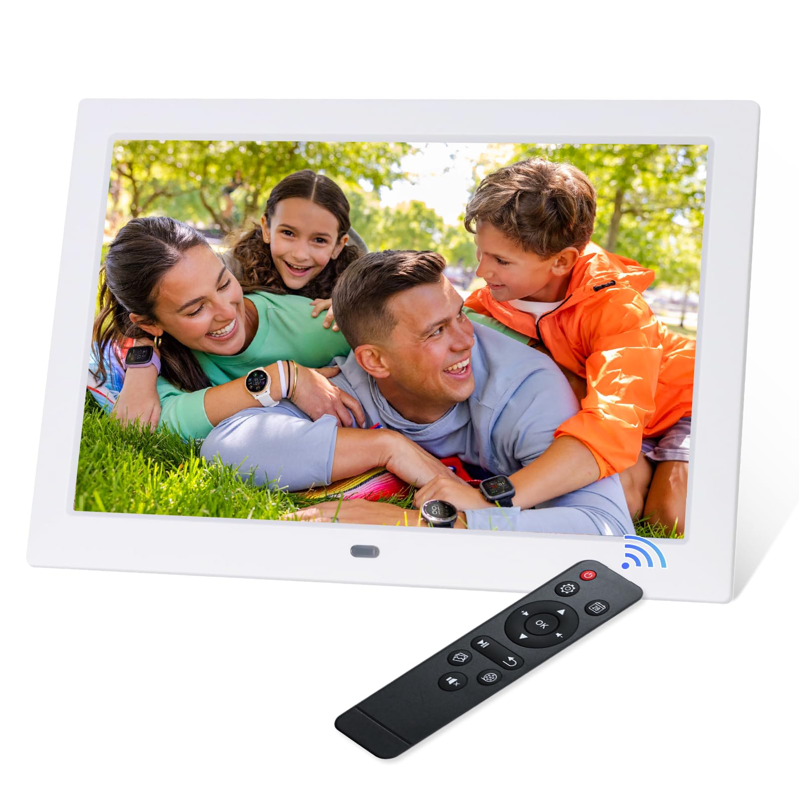 Cornice digitale da 10,5 pollici, 1280 x 800P, cornice elettronica, Music Photo Video Player con telecomando/multi-presentazione/calendario/orologio funzione allarme bianco, supporta