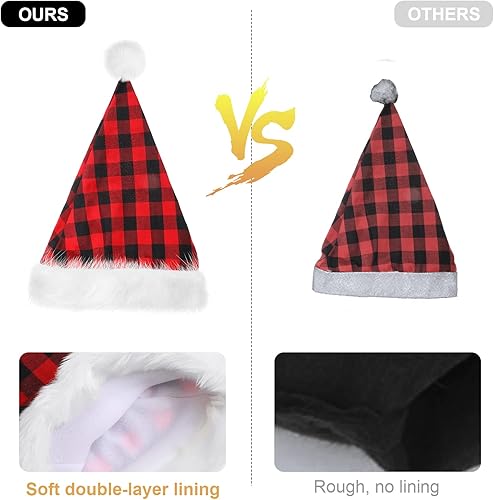 Miniatura 4 de SATINIOR 4 sombreros de Papá Noel, sombrero de Navidad unisex de terciopelo con forro cómodo y ala de felpa para fiesta (a cuadros, más de 14 años)