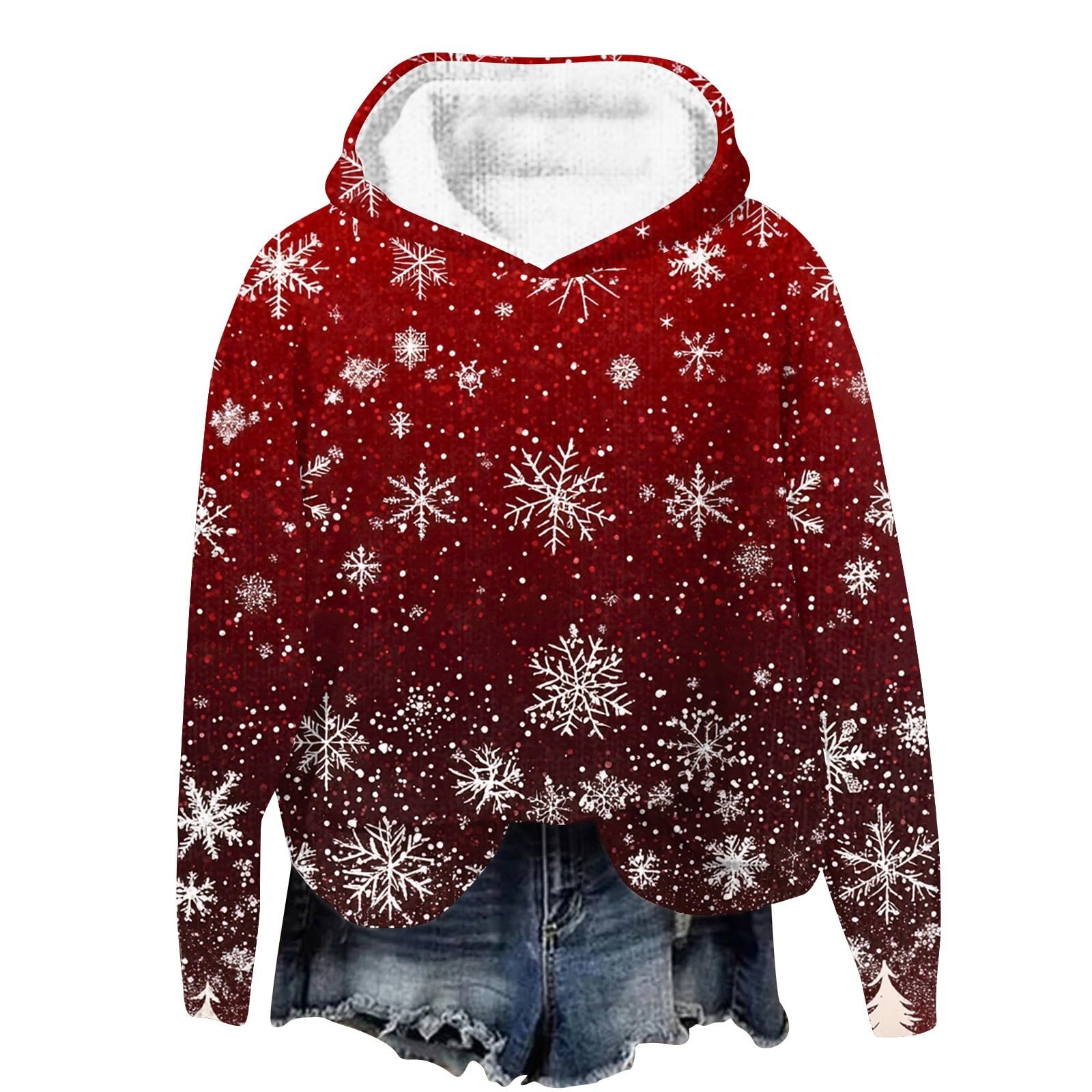 GDGTBNHWomen Christmas Retro Santa Claus Hooded Sweatshirts Crewneck Casual Long Sleeve Pullover Hoodie Tops