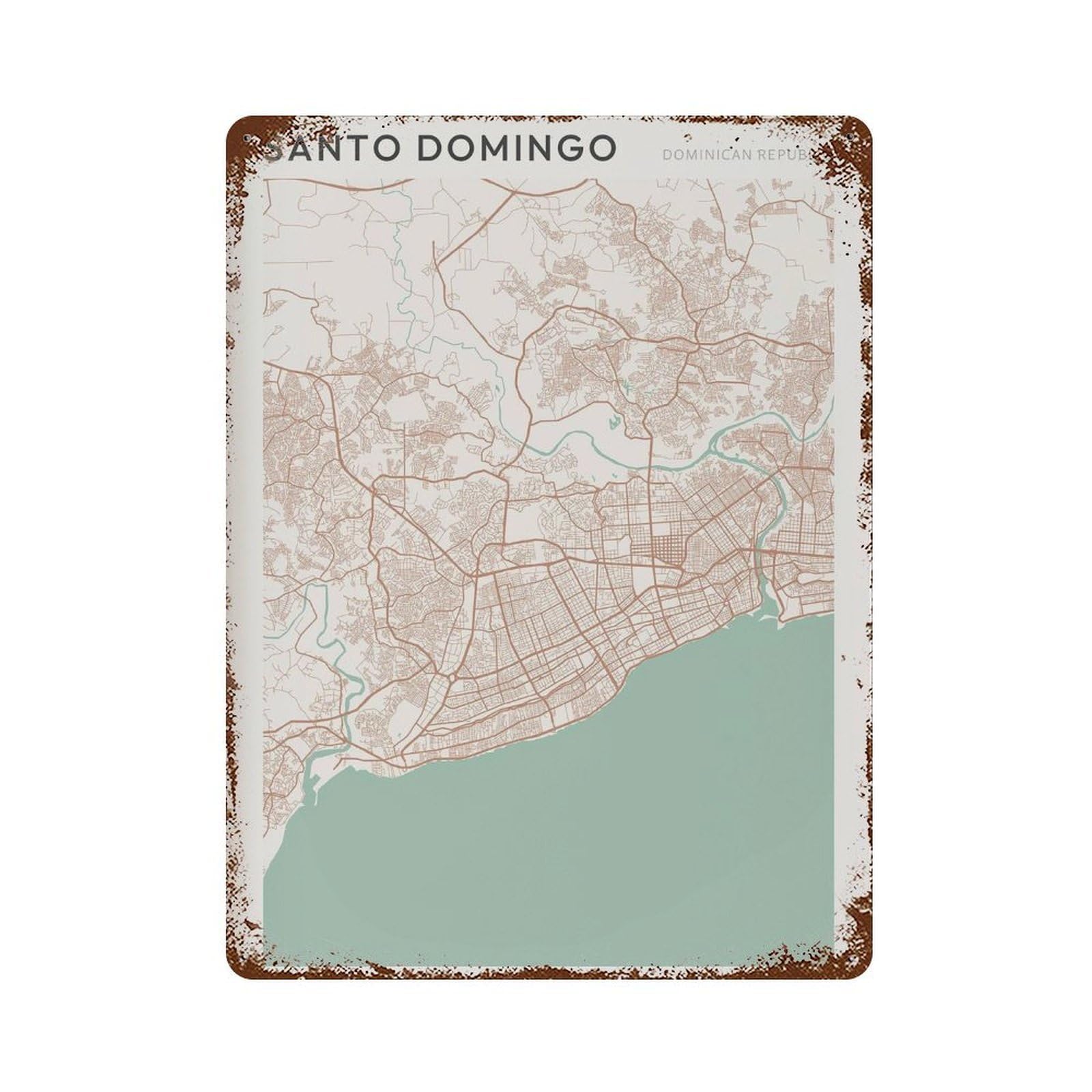 xiaoxiaoshen Santo Domingo Map Dominican Republic Travel Gift Scandi Wall Decor Art Metal Tin Poster Modern Home Decor Art Home Bar Shop Decorations Vintage Sign 40x30cm