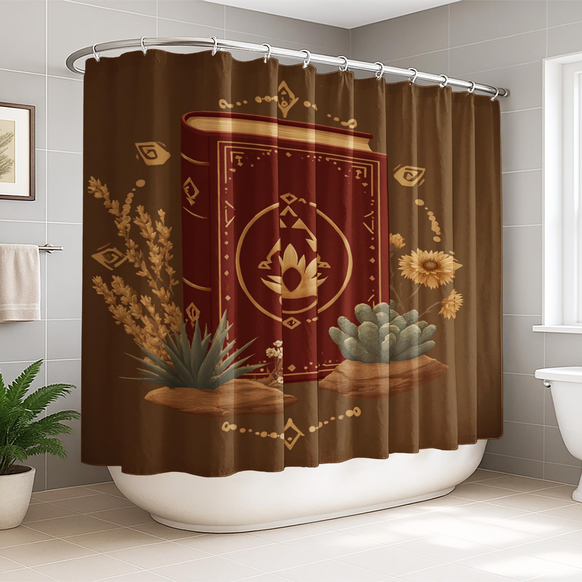 Rideau de douche en tissu de qualité motif nénuphars et tournesol
