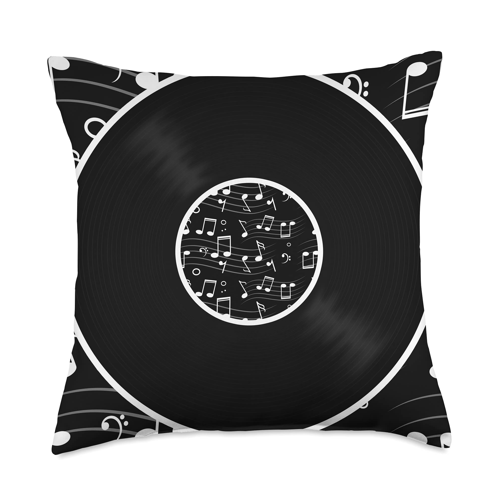 Retro LP Art Vinyl Record Music Lover Gifts Musician DJ Music Notes LP Art Phonograph Record Vinyl Throw Pillow, 18x18, Multicolor