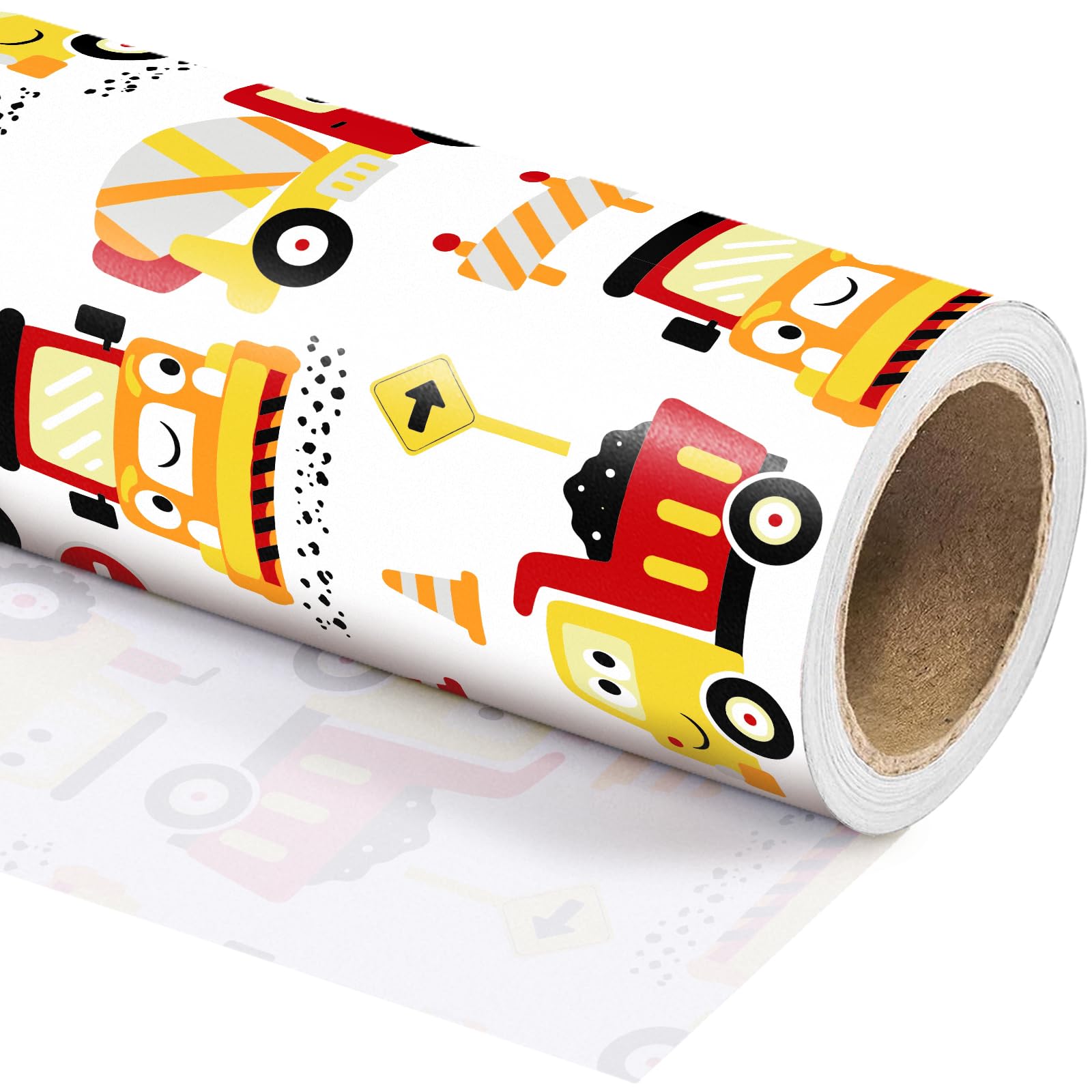 WRAPAHOLIC Jumbo Rouleau de papier cadeau de construction – 76,2 cm x 10 m – Motif tracteur pelleteuse, camion pour anniversaire de garçon, fête prénatale