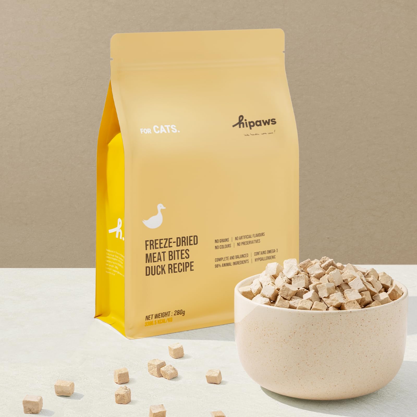 Hipaws Duck Recipe Freeze-Dried Complete Cat Food Treats Toppers 280g, Hypoallergenic No Grain; Freeze Dried to Protect Nutrition and Rich Protein, Easy Digestion for CatsHipaws Duck Recipe Freeze-Dried Complete Cat Food…