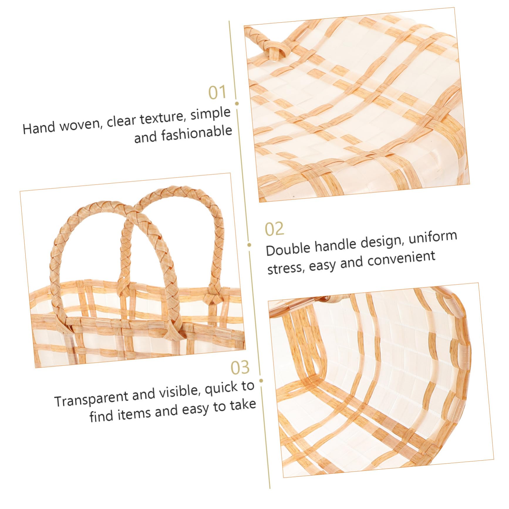 Bolso de Mano Tejido de Paja Transparente Amarillo de Gran Capacidad