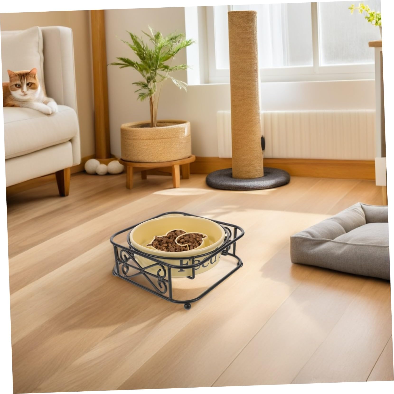 TOYANDONA Ceramiczna Podwyższona dla Kota i Psa Wolno Jedząca z Ceramicznym Stojakiem Powolne Karmienie Mokrej i Suchej Karmy i Kociąt