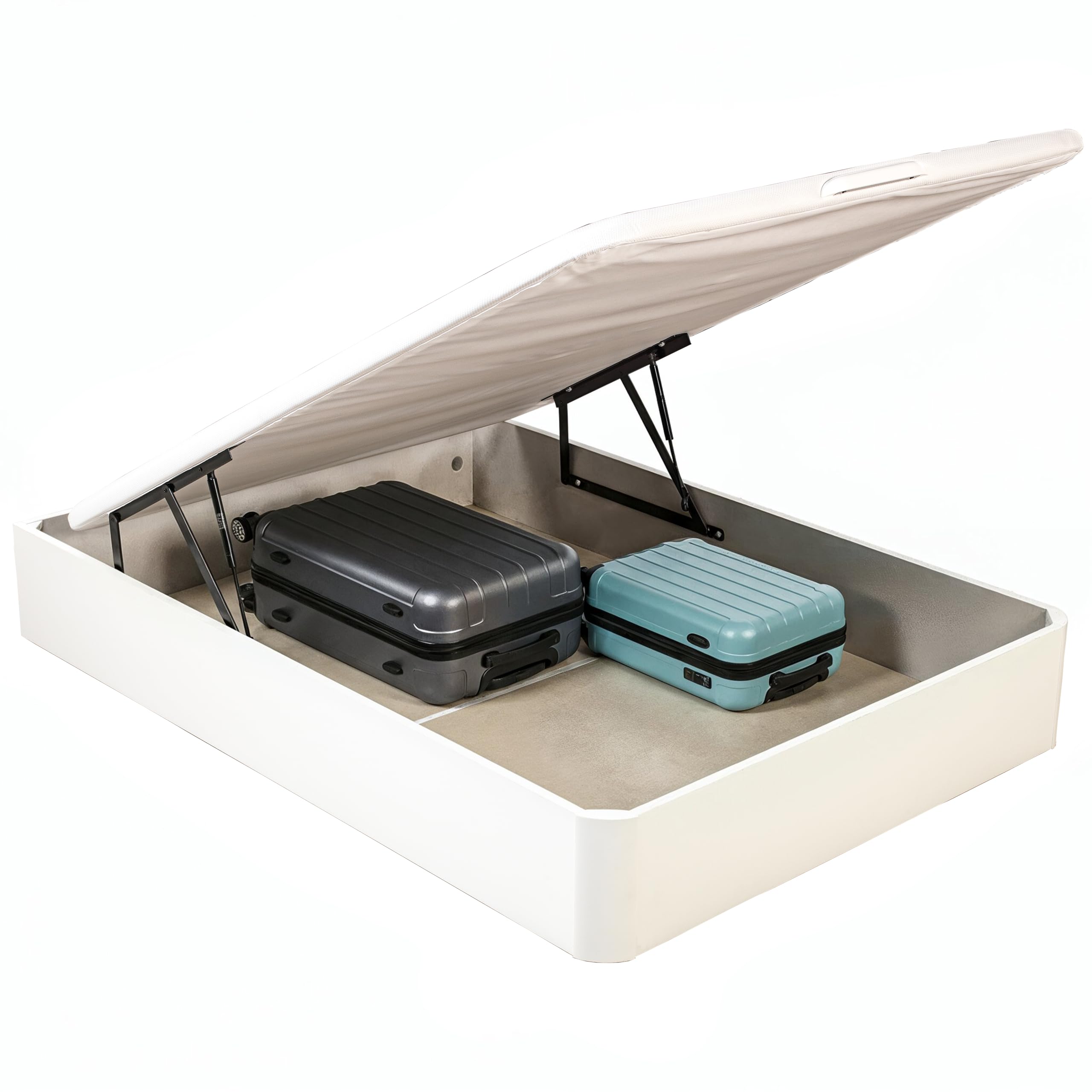 ROYAL SLEEP Canapé Abatible de Madera Dos Esquinas Redondas | 150x200 | Montaje y Retirada de Usado Incluido | Gran Capacidad | Tapa 3D Transpirable | 32 cm | Blanco | Space Bed