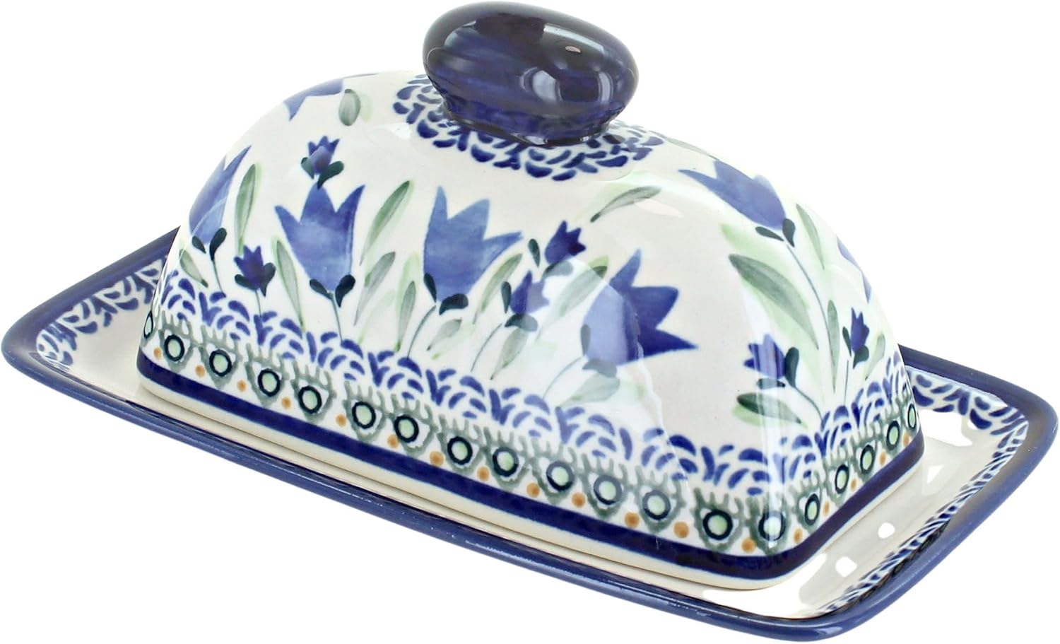 Blue Rose Polish Pottery - Blue Xena Butter Dish - Fits 1 Stick - Butter Dish for Countertop Organization and Storage
