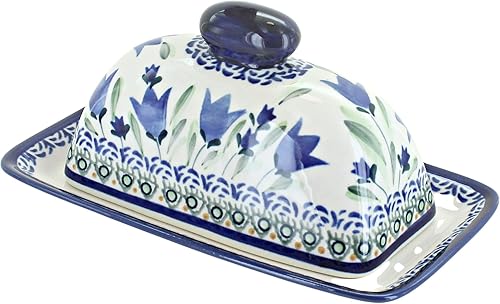 Miniatura 4 de Plato de mantequilla de cobalto de cerámica polaca de rosa azul