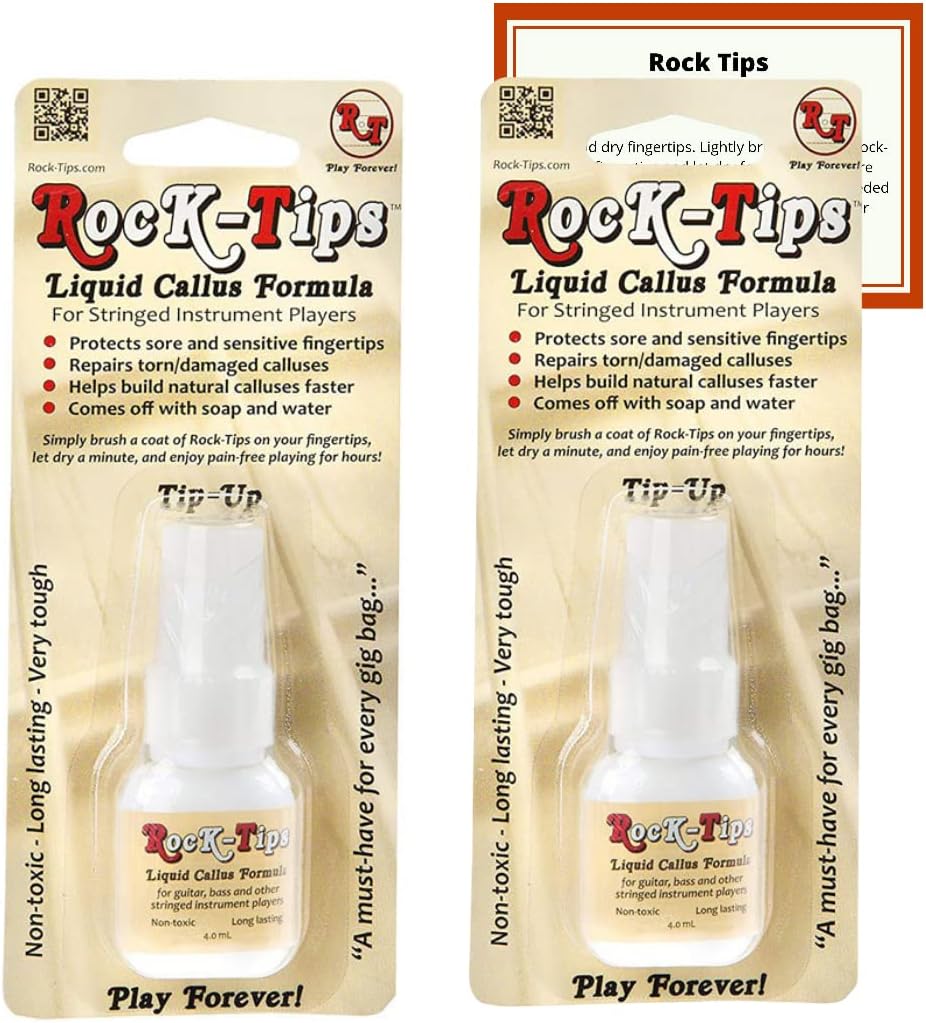Rock-Tips - Liquid Callus Formula - 2 Pack - for Guitar, Bass, & Stringed Instrument Players | Finger Tips Protectors for Guitarists | Includes 2 4.0 ml Bottles & Everton Products Instruction Card