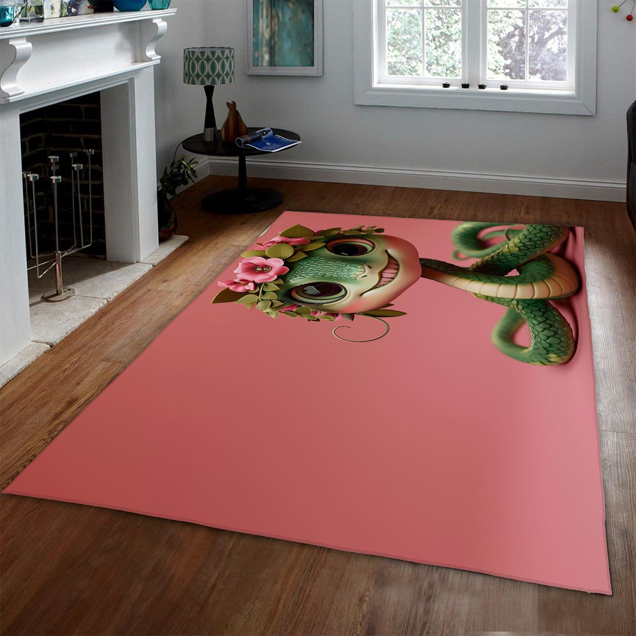 Tapis serpent vert lavable en machine et antidérapant, confort doux à poils ras