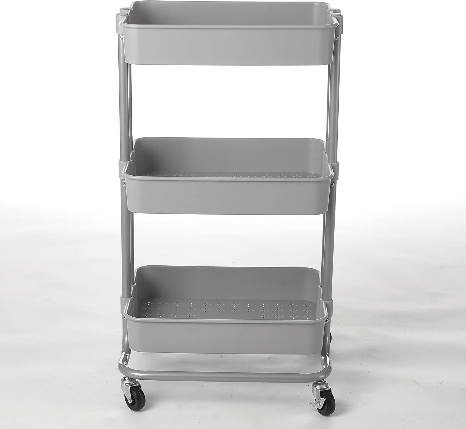 Urban Lifestyle Plastic 3 Tier Rolling Storage Cart, Grey