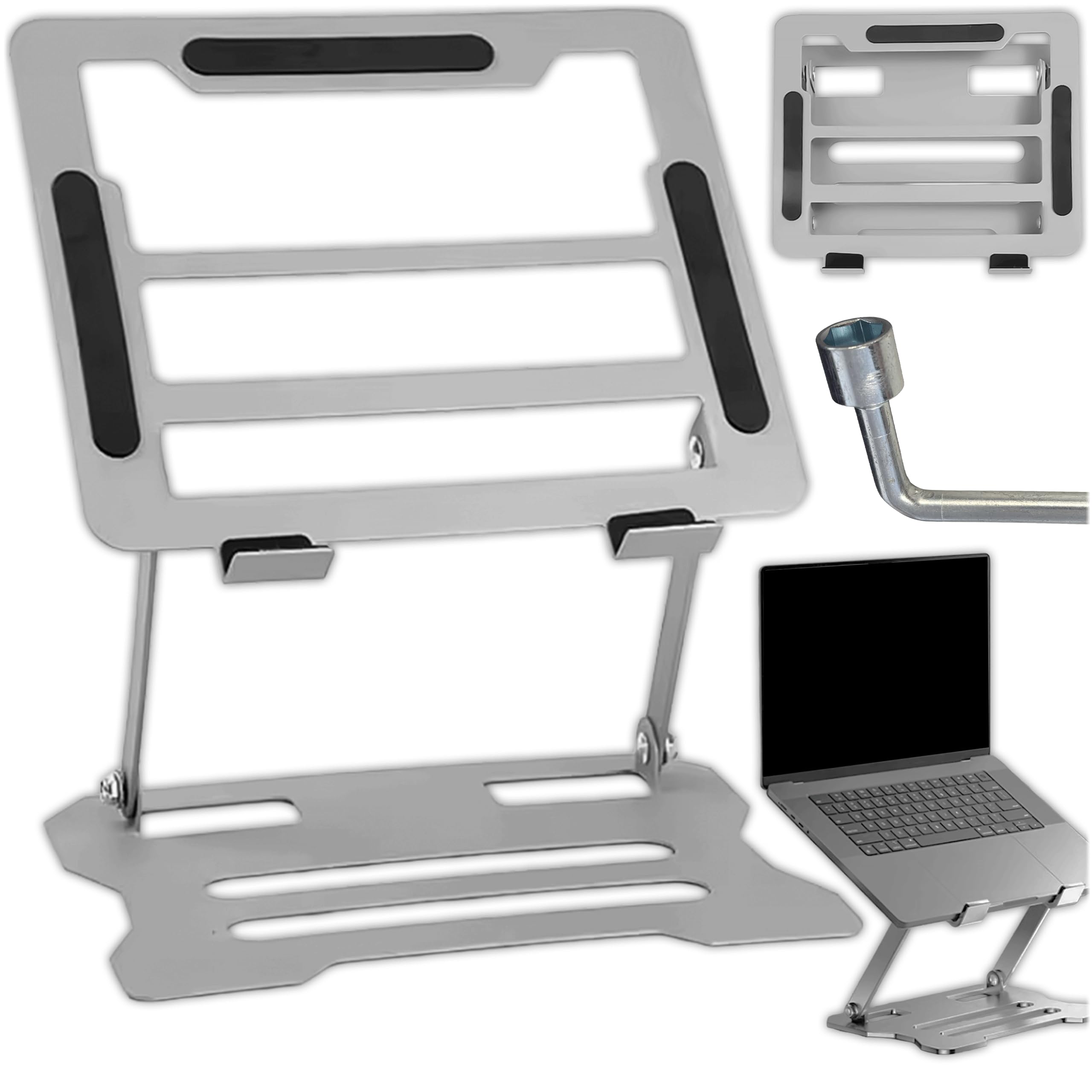 KRUMAD Stojak na laptop regulowany, składany metalowy stojak na notebooka, podstawka na laptop do biurka, sofy i łóżka, antypoślizgowy, stabilny, udźwig do 8 kg