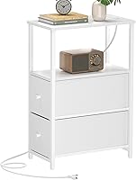 Vista 1 de TUTOTAK Small Narrow End Table with Charging Station, Side Table with Outlets, Nightstand with 2 Cloth Drawers, Couch Table, for Living Room
